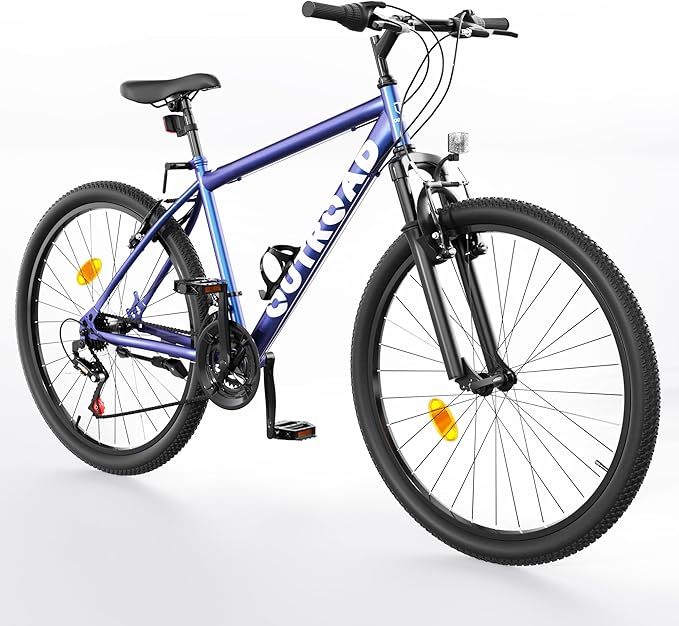 26" Mountain Bike - 1/7-Speed Lightweight High-Carbon Steel Frame, V Brakes & Front Suspension - Adjustable Ergonomic Seat for Men & Women(Quick Assembly, Multiple Colors)