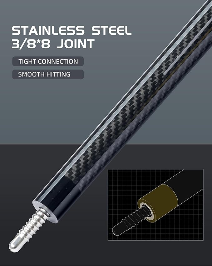 CRICAL Carbon Fiber Pool Cue COWCUE Series Low Deflection Billiards Cue Stick 58" Professional Pool Table Sticks for Adults -12.5mm Tip, Weight 19OZ (Adjustable), 3/8 * 8 Joint