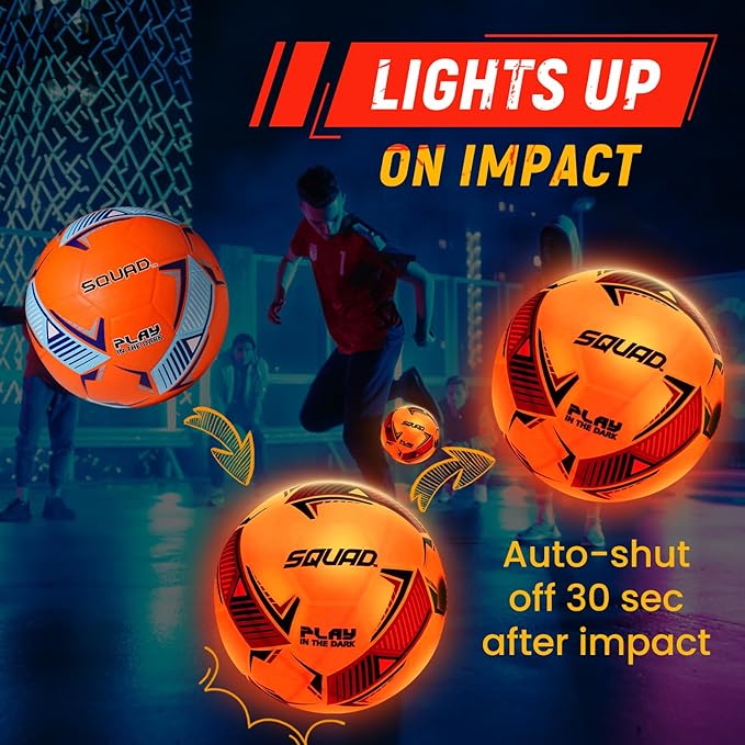 SQUAD Upgrade Rechargeable Glow in The Dark Soccer Ball - Light Up Soccer Ball Toys for Boys & Girls 8-15+ Year Old - Ideal Gifts for Kids, Teens
