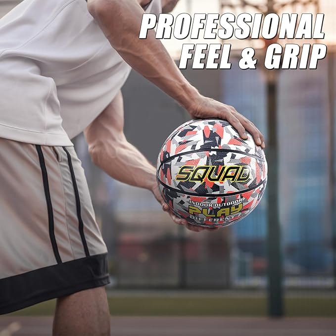 SQUAD Colored Camo Outdoor Basketball - High-Performance Rubber Basketball, Official Regulation Size 7 (29.5''), Includes Pump and Mesh Bag