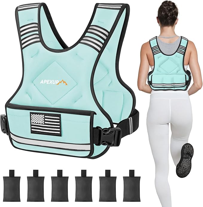 APEXUP Adjustable Weighted Vest, 4-10lb/12-18lb/20-32lb Vest with 6 Ironsand Weights and Large Pocket, Weight Vest for Men Women Strength Training, Running, Walking