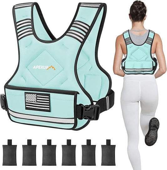 APEXUP Adjustable Weighted Vest, 4-10lb/12-18lb/20-32lb Vest with 6 Ironsand Weights and Large Pocket, Weight Vest for Men Women Strength Training, Running, Walking