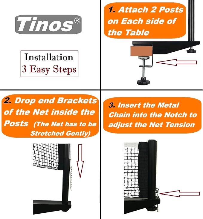 Tinos Professional Table Tennis Net fits 1.8" Maximum Table Thickness | Screw Clamp Ping Pong net & Post Set | Height and Tension adjustments