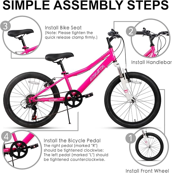 AVASTA Govet 20'' Kids Mountain Bike for 6-12 Years Old Boys Girls with Suspension Fork, 6 Speeds Drivetrain, Multiple Colors