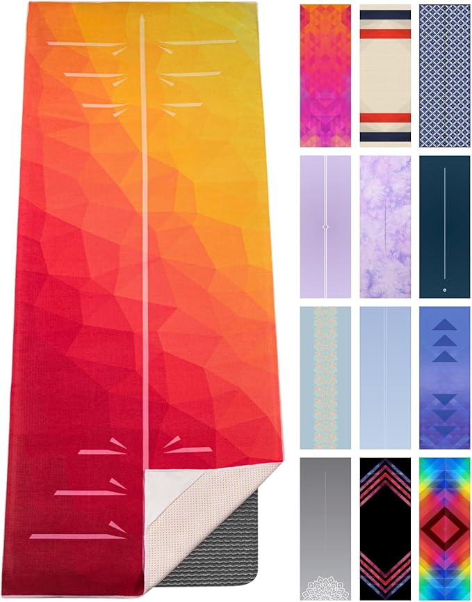Yoga Drip Yoga Towel - Non Slip Hot Yoga Mat Towel With Corner Pockets, No-Skid Grip, and Built-in Alignment Lines | Soft, Moisture Wicking, and Sweat Absorbent | No Bunching, Stays in Place 72" x 25"