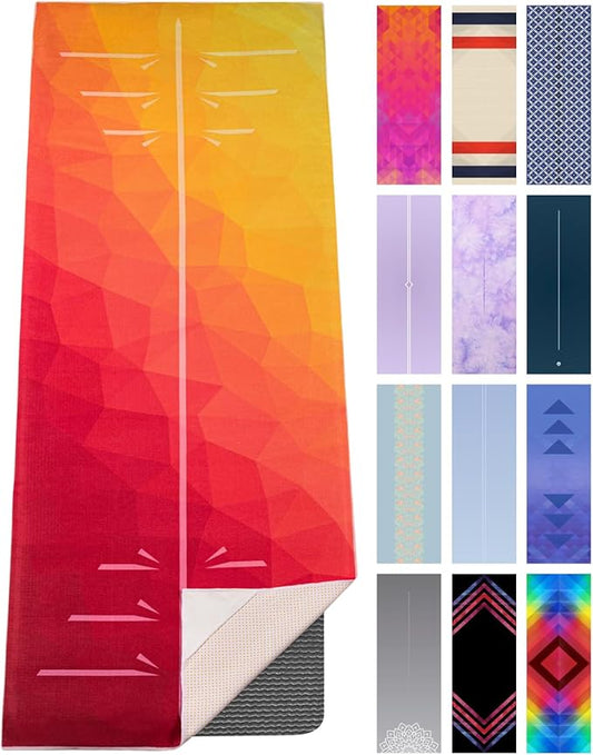 Yoga Drip Yoga Towel - Non Slip Hot Yoga Mat Towel With Corner Pockets, No-Skid Grip, and Built-in Alignment Lines | Soft, Moisture Wicking, and Sweat Absorbent | No Bunching, Stays in Place 72" x 25"