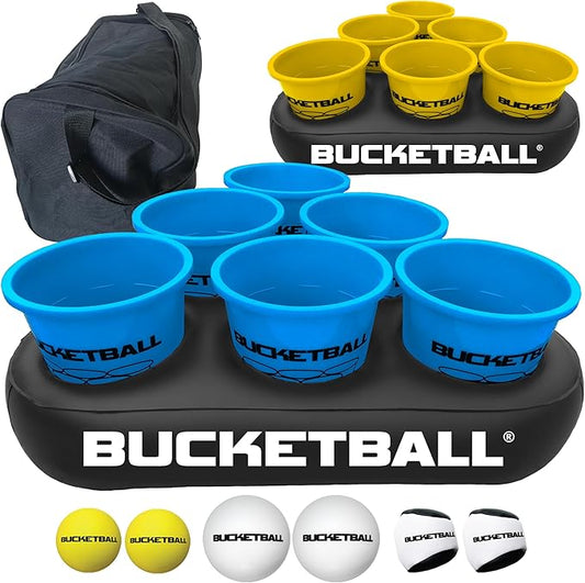 BucketBall | Team Color Edition | Party Pack (Light Blue/Yellow): Original Yard Pong Game: Best Camping, Beach, Lawn, Outdoor, Family, Adult, Tailgate, Jumbo, Giant Game
