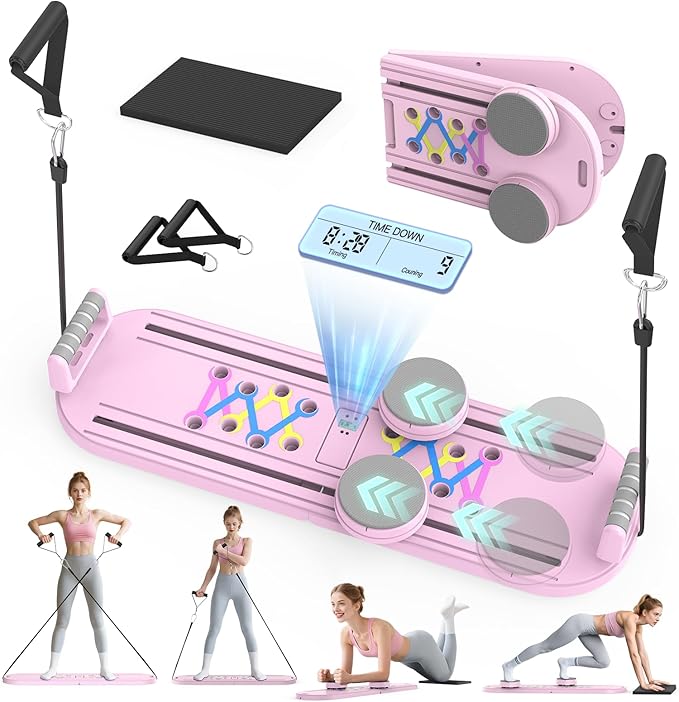 Pilates Board Pilates Reformer Set for Women, 4 in 1 Foldable Pilates Equipment with Timer, Portable Pilates Machine for Home Workout, Fitness, Exercise, Ab, Core