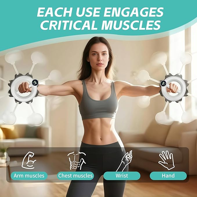 360° Hand-Crank Arm Workout for Men & Women - Adjustable Forearm & Chest Trainer with LED Counter, Non-Slip Handle, Portable Silent Home Fitness Equipment