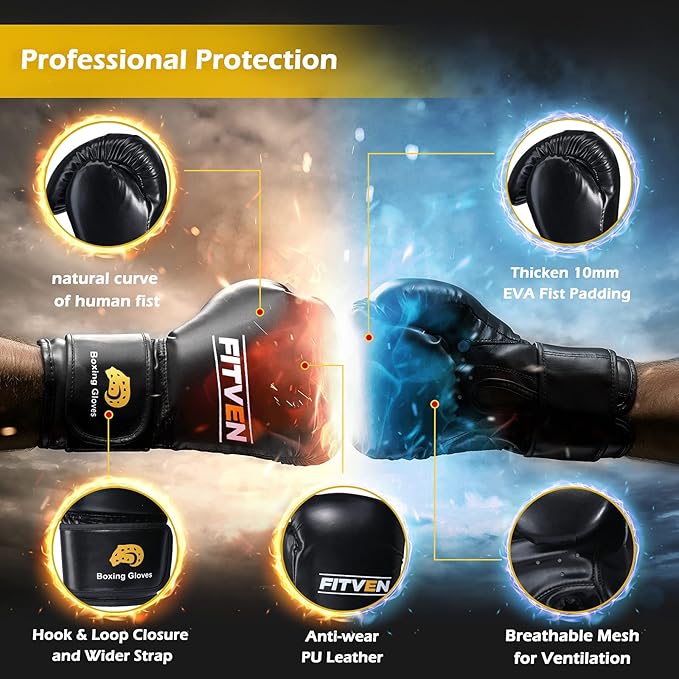 FITVEN Freestanding Punching Bag with Boxing Gloves Heavy Boxing Bag with Suction Cup Base - Men Stand Kickboxing Bag