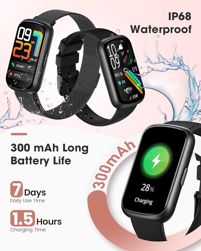 Fitness Tracker, Smart Watches for Women/Men, 24/7 Heart Rate Monitor Watch with Sleep Tracker, Step Counter, 20+ Sport Modes Fitness Watches for Women/Men, Android Smart Watch for Phones