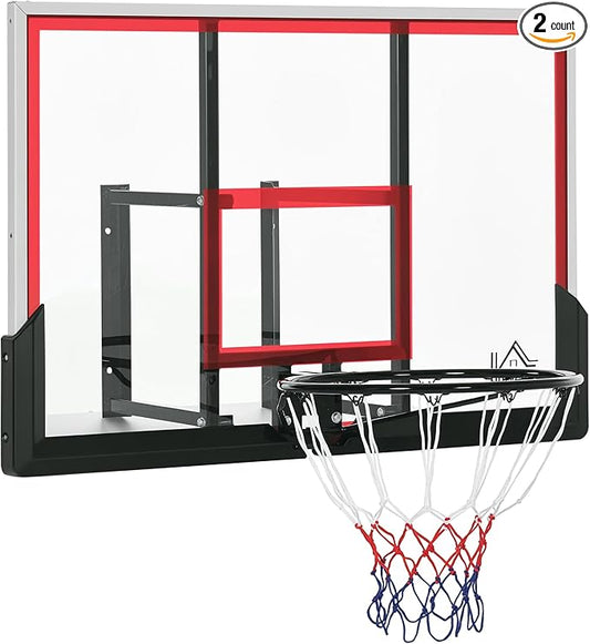 Soozier Wall Mounted Basketball Hoop, Basketball Goal Combo Kit with 43" x 30" Shatter Proof Backboard, Durable Bracket and All Weather Net for Outdoor Use