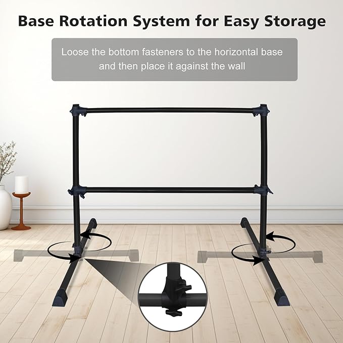 4FT/6FT Freestanding Ballet Barre Wood/Steel Height Adjustable from 7 to 46 inch Ballet Bar Portable Double Dance Bar for Home Workout and Stretch