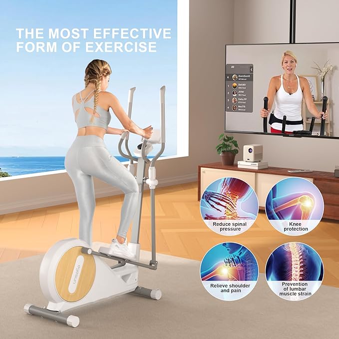 Elliptical Exercise Machine for Home,3-in-1Compact Training Machines with 16 Resistance Levels,14LB Flywheel,Low Impact Magnetic Cross Trainer,Quiet Portable Elliptical for Seniors&Small Spaces