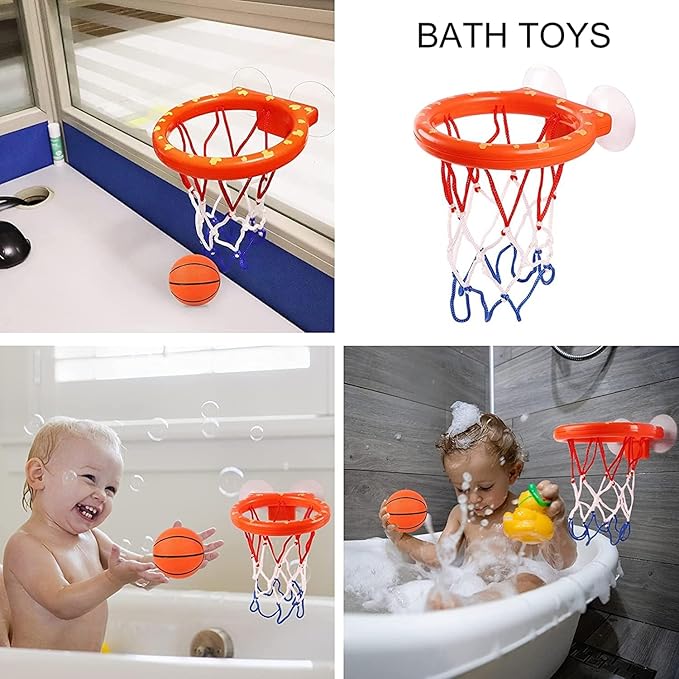 Cyfie Bath Toys for Toddlers - Bathtub Basketball Hoop Set with 4 Balls for Kids Ages 3-8 - Suction Cup Shower Toy for Boys and Girls