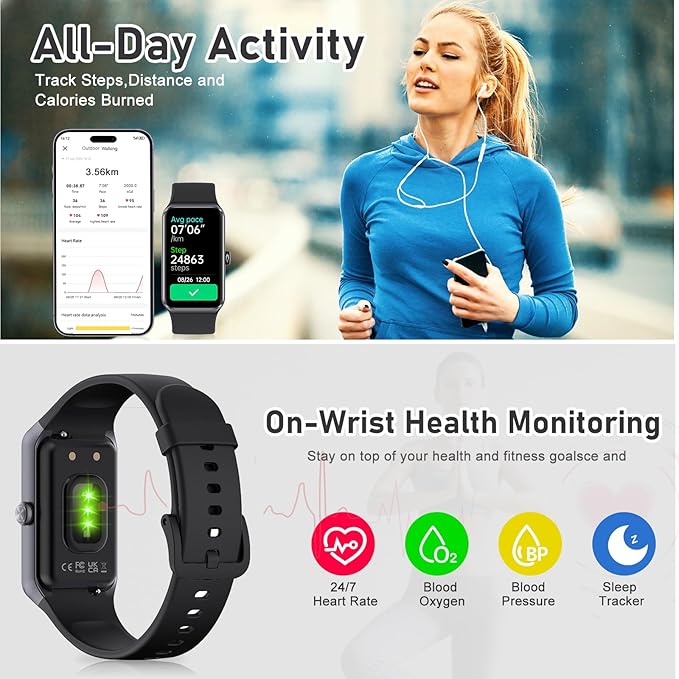 Fitness Tracker with Step Counter/Calories/Stopwatch, Activity Tracker, Health Tracker with Heart Rate Monitor, Sleep Tracker,1.47 Touch Color Screen, Pedometer Watch for Women Men