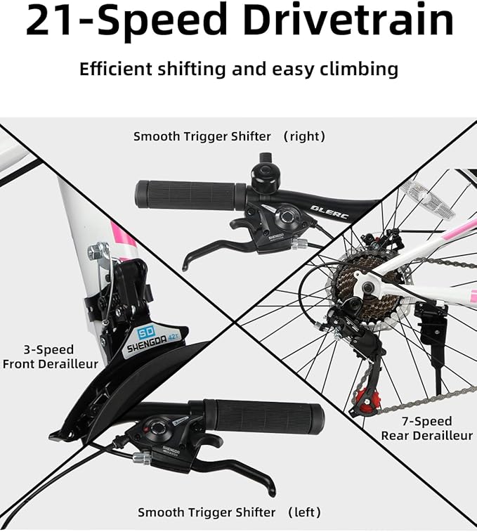 Glerc 20 24 Inch Kids Bike, Kids Mountain Bike for Boys and Girls Ages 6-14, 21-Speed Skyline Bicycle with Front Suspension and Disc Brakes, Multiple Colors