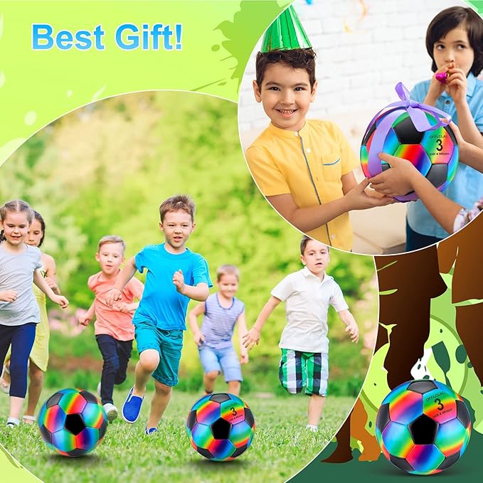 Retisee 2 Pcs Rainbow Soccer Ball with Pump Official Size Indoor Outdoor Soft Inflatable Soccer Sport for Child Teen Adult for Practice Game