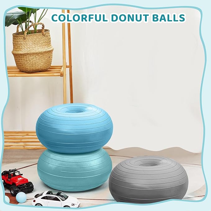 Lewtemi Flexible Seating for Classroom 20 Inch Inflatable Yoga Ball Chair Large Donut Exercise Ball Chair Cushion Seat with Inflator for Kid Student Sensory Balance Home Office
