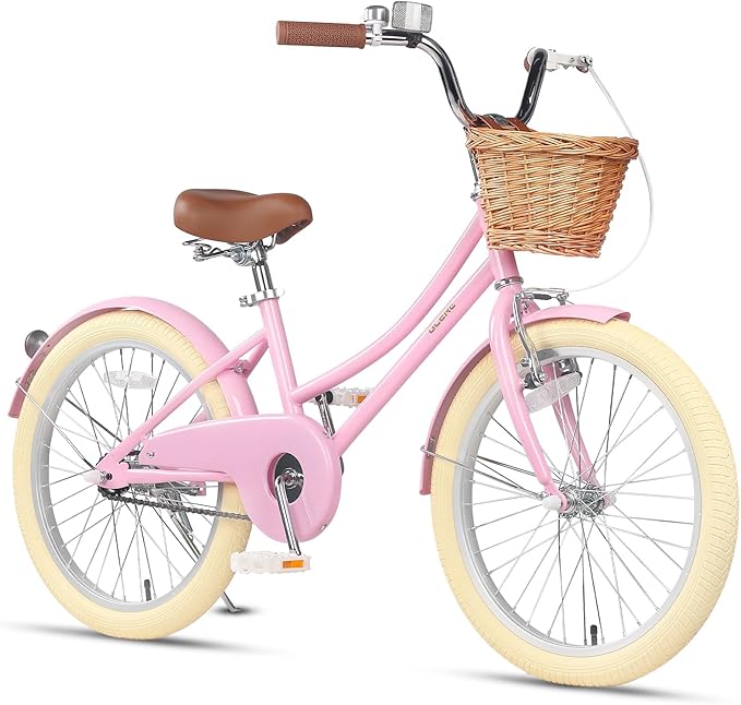 Glerc Little Molly 12-20 Inch Kids Retro Cruiser Bike for 2-13 Year Old with Wicker Basket & Training Wheels/Kickstand, Multiple Colors