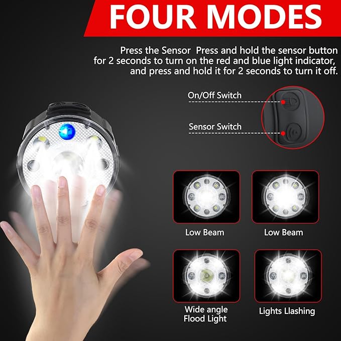 400 lumens Bike Headlight, Smart Sensor Mode Bike Light,Anti-Glare Waterproof Bike Headlight, USB-C Rechargeable Battery, Adjustable LED Bike Light for Night Riding