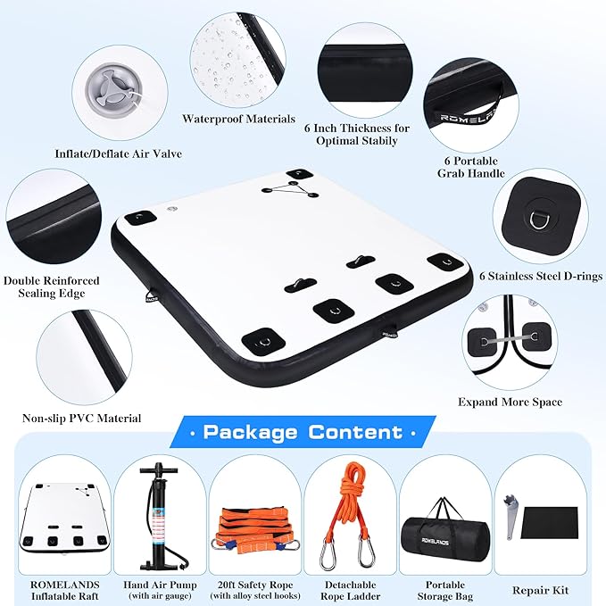 Inflatable Floating Dock, Swim Platform Floating Island Raft, Large Air Mat Inflatable Water Pad with None-Slip Surface for Lake Pool Beach Ocean