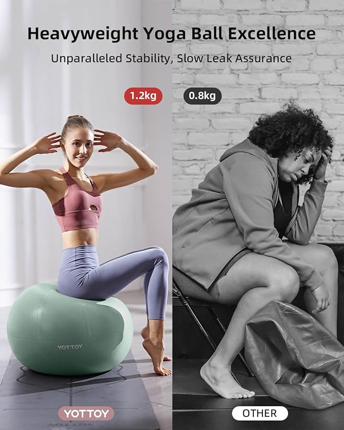 YOTTOY Anti-Burst Exercise Ball for Working Out, Yoga & Pregnancy, Extra Thick Workout Ball for Physical Therapy & Fitness