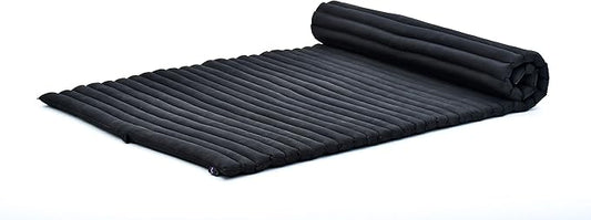 Leewadee - Kapok Roll Mat – Handcrafted Folding Sleep & Relaxation Mattress from Thailand, Ideal as Guest Bed, Camping Mat, Yoga Mat or Traditional Futon, 75 x 39 inches, Black
