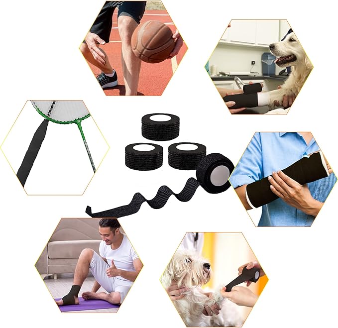 BQTQ 120 Rolls Self Adhesive Bandage Wrap 1 Inch x 5 Yards Black Athletic Tape Self Adherent Wrap Stretch Bandages Self Stick Bandage Wraps Tape for Wrist Ankle Swelling Sprains