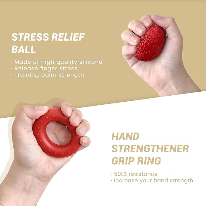 FLYFE Grip Strength Trainer Kit (5 Pack), Forearm Strengthener, Hand Squeezer Adjustable Resistance, Finger Stretcher, Grip Ring, Relief Ball and Finger Exerciser for Men and Women, Injury Recovery