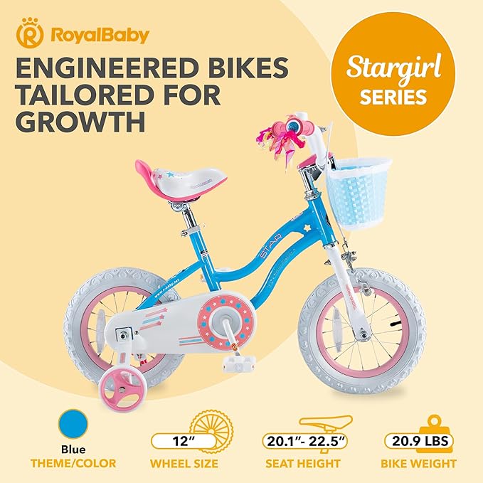 RoyalBaby Girls Bike EZ Bike Stargirl Training Free Balance to Pedal Easy Learning Bicycle, 12-20 Inch for Toddlers & Big Kids.