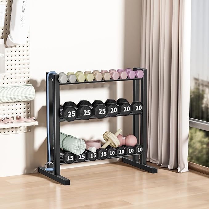 31Inch Dumbbell Rack Only - 450LB Capacity Weight Rack, 3-Tier Heavy Duty Dumbbell Stand Kettlebell Rack For Dumbbells, Kettlebells, Home Gym.