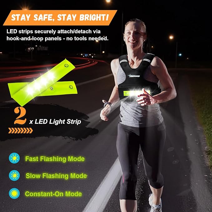 Adjustable Weighted Vest for Women Men, 6-15 Lbs Rucking Vest with LED Light Strips, Weight Vest with 6 Ironsand Weights, and Zipper Pocket for Strength Training, Walking, Running