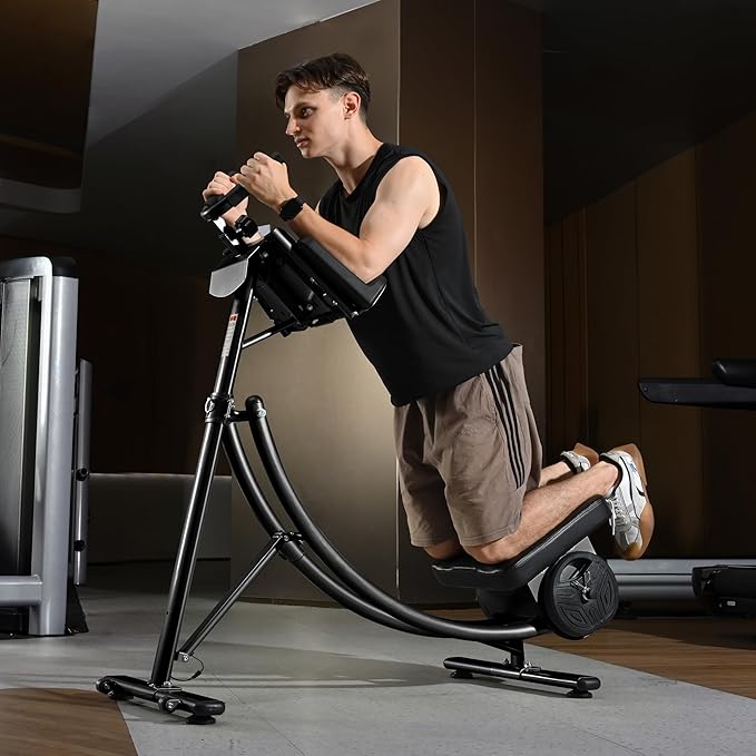 Deluxe Abdominal Crunch Coaster, 2023 Upgraded Ab Machine, Foldable Abdominal Exercise Machine, 6 Pack ABS Workout Equipment for Home gym with LCD Monitor, 2pc Weight Blocks(black)