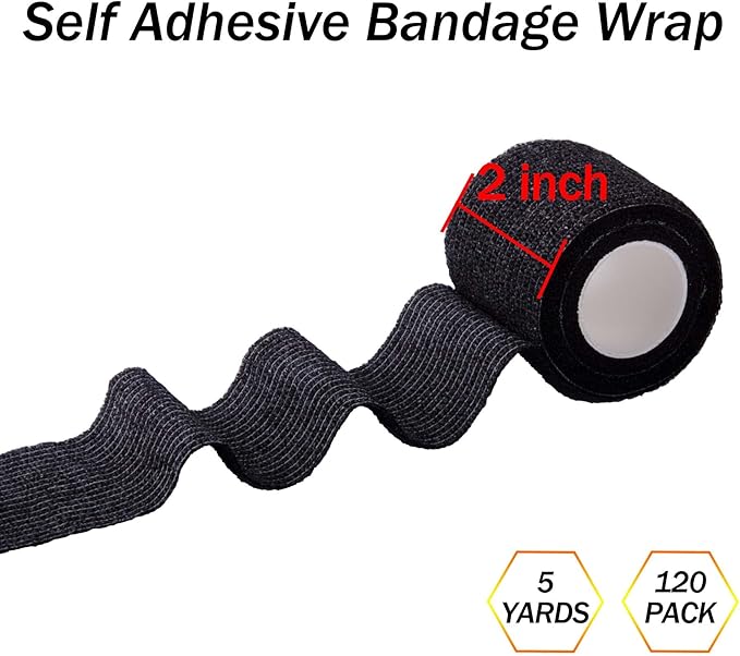 BQTQ 144 Rolls Self Adhesive Bandage Wrap 2 Inch Black Self Adherent Wrap Tape Sticky Bandage Athletic Wrap Self Adhesive Wrap for Sports Vet Wrist Ankle Sprains