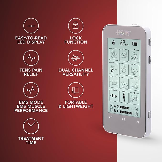 Deluxe TENS Unit Muscle Stimulator & Accessories - Non-Invasive EMS Machine for Neck & Back Pain Relief, Sciatica - Electrotherapy with 12 Modes & 20 Intensity Levels