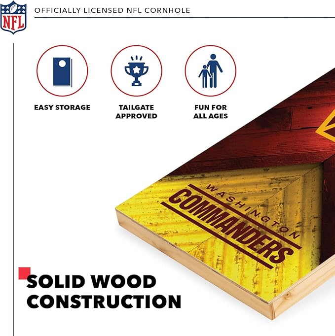 Wild Sports NFL Football 2' x 4' Regulation Size Solid Wood Cornhole Set with Direct Print HD Team Graphics Great Gift for Any Football Fan! Bean Bag Toss Family Outdoor Game