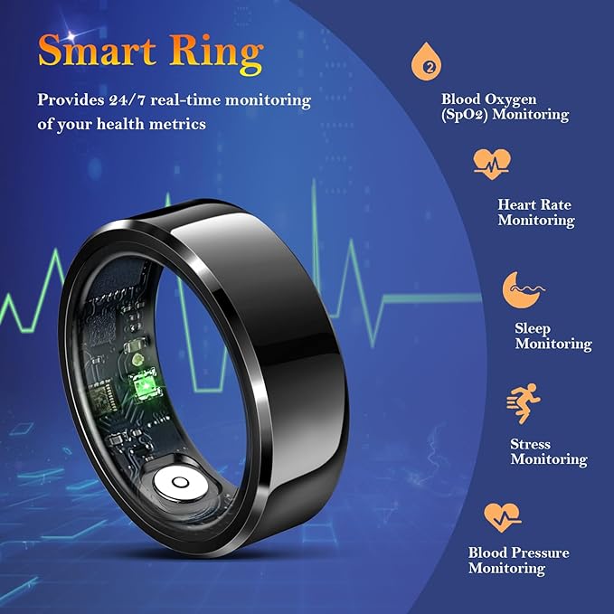 Smart Ring for Women Men-Wearable Fitness Tracker with Sleep Tracking Heart Rate Blood Oxygen Healthy Monitor Ring Activity Monitoring Steps Calories