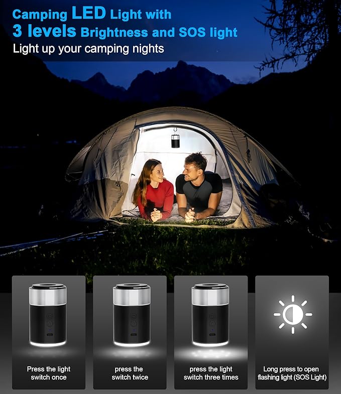 BEAUTYOVO Air Pump for Inflatables, Electric Air Pump with Rechargeable Battery, Tiny and Portable Air Mattress Pump with Camping Light, Quick Inflate Deflate Pump for Pool Floats