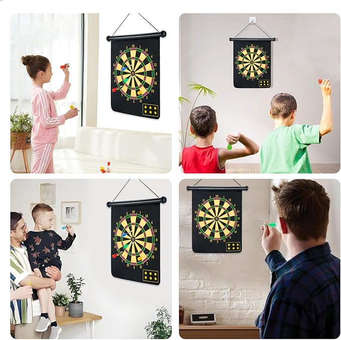Magnetic Dart Board with 24pcs Darts,Indoor Outdoor Dart Game for Kids and Adults，2in1 Rollup Safe Dart Flights Toys Set for 3-12 Year Old Boys Girls Christmas Birthday Gifts