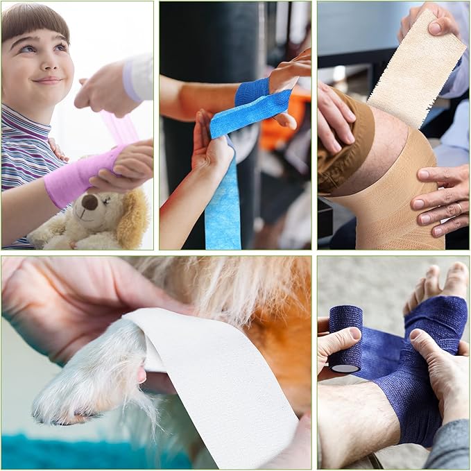 Treela 48 Pack Self Adhesive Wrap Bandage Bulk, 3 Inch X 5 Yard Self Adherent Cohesive Bandage Elastic Athletic Tape Breathable Wound Tape for Stretch Athletic Sports Wrist Ankle(Multicolored)