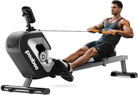 pooboo Rowing Machine, Max 350 LBS Magnetic Rower with LCD Monitor, Tablet Holder, Upgraded Rowing Machines for Home use