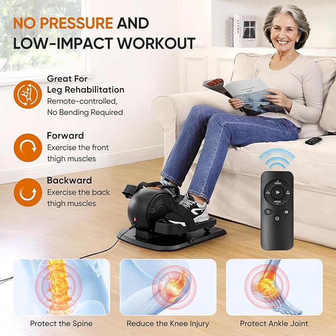 Dripex Under Desk Elliptical Machine, 3-in-1 Electric Ellipse Leg Exerciser As Seen On TV, 10 Adjustable Speed & Resistance, Seated Pedal Exerciser for Seniors with Remote, Fully Assembled