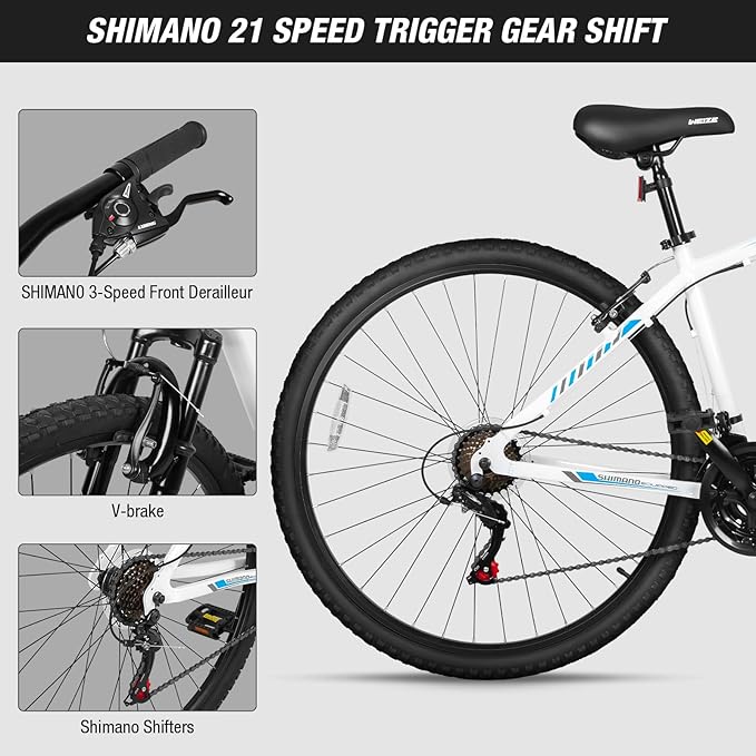 WEIZE Hardtail Mountain Bike, 29 Inch Wheels Outdoor Cycling Bike, 21-Speed Trigger Shifter, Aluminum Frame for Men and Women, Comfort Saddle, MTB Bicycle with Suspension Fork