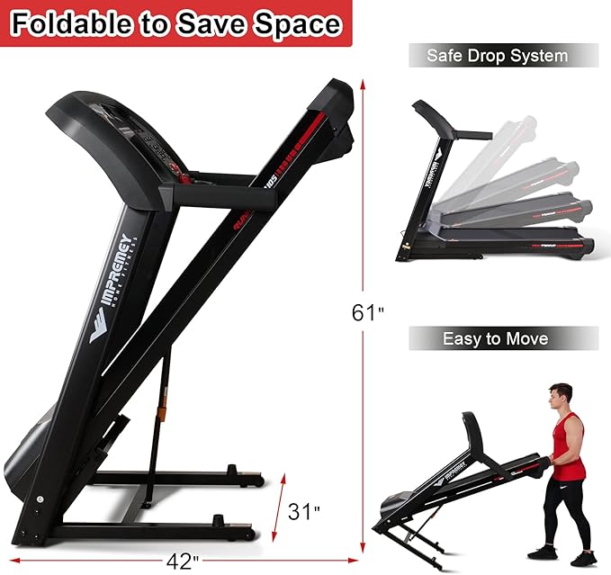 Impremey Folding Treadmill with Auto Incline 15%, 3.5HP, 350 Lb Capacity, 11 MPH, 50" x 19" Ultra Large Running Area, Heart Rate Monitor Armband, HRC Training for Home Walking and Running
