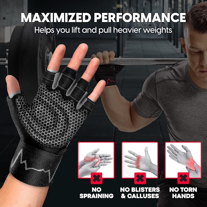 MhIL Workout Gloves for Men – Comfortable Gym Gloves for Men with Enhanced Grip for Safety and Hand Protection – Weight Lifting Protection with Wrist Wraps Support for Performance Boost and Style