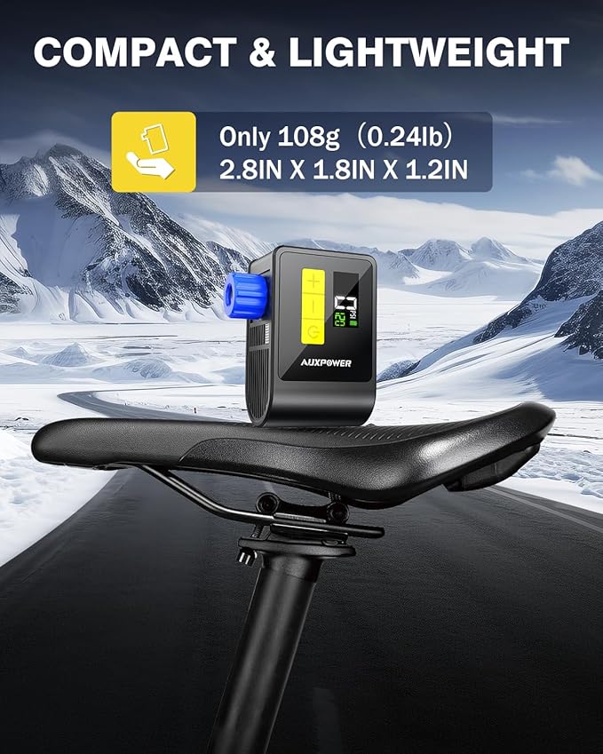 Auxpower BL03 Bicycle Pump with Pressure Gauge, 120PSI Electric Bike Pump with Presta and Schrader Valve, Auto Stop, Outdoor Camping Cycling Pump for Road, Mountain, E-Bike and Sports Balls