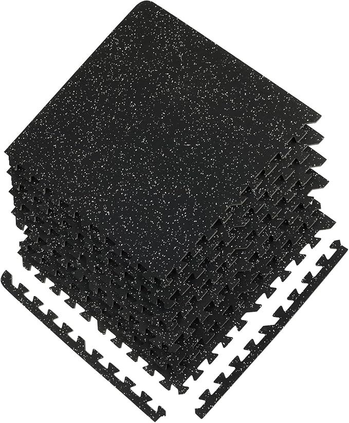 VEVOR 0.56 Inch Thick Gym Floor Mats, Rubber Top with EVA Foam, 25" x 25" Gym Flooring Workout Mats, Interlocking Puzzle Gym Mats for Gym, Home, Garage