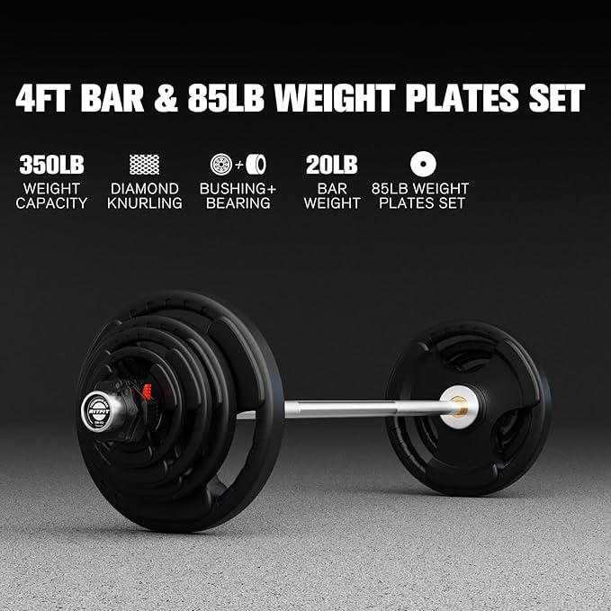 RitFit Barbell Weight Set - 4/6FT Olympic Barbell with Weight Plates (55-275LB Total) - Weightlifting Equipment for Squats, Curls, Deadlifts, Presses, Hip Thrusts