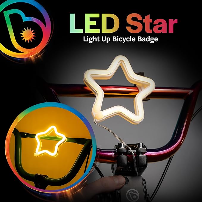 Brightz BadgeBrightz Star Shaped LED Bike Light - Cute Bike Accessories for Girls, Boys & Adults - Cool Accessory for Bikes & Scooters - Easily Attaches to Frame or Handlebar - 4.75-inch